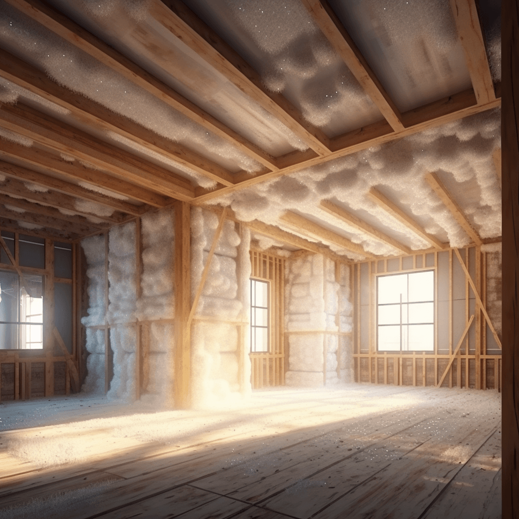 indoor under construction with a spray foam insulation