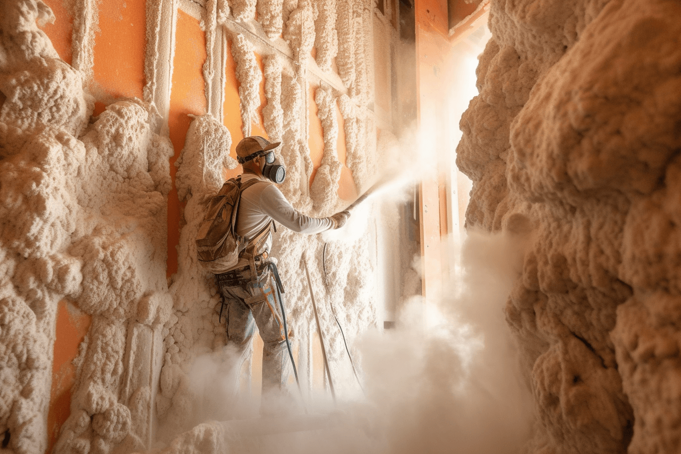 Man insulating a construction room